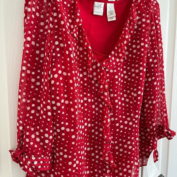 Emma James 2 Piece Set - Red Polka Dot outer Blouse with red tank top underneath - Picture 5 of 16